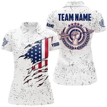 Custom Personalized Grunge US Archery Women Polo Shirts, Patriotic American Flag Shirts For Archers