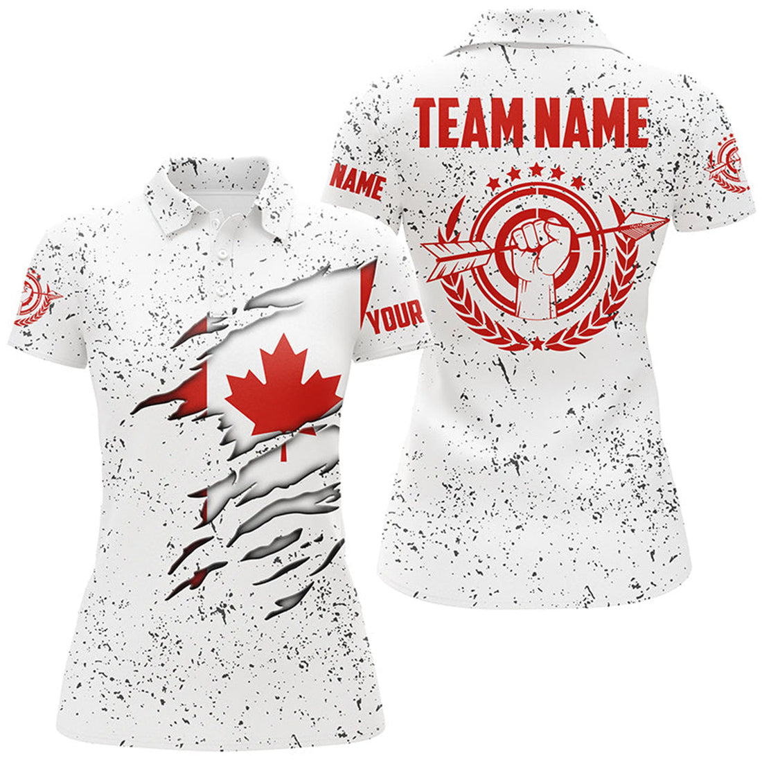 Custom Personalized Grunge Canada Archery Women Polo Shirts, Patriotic Canadian Flag Shirts For Archers