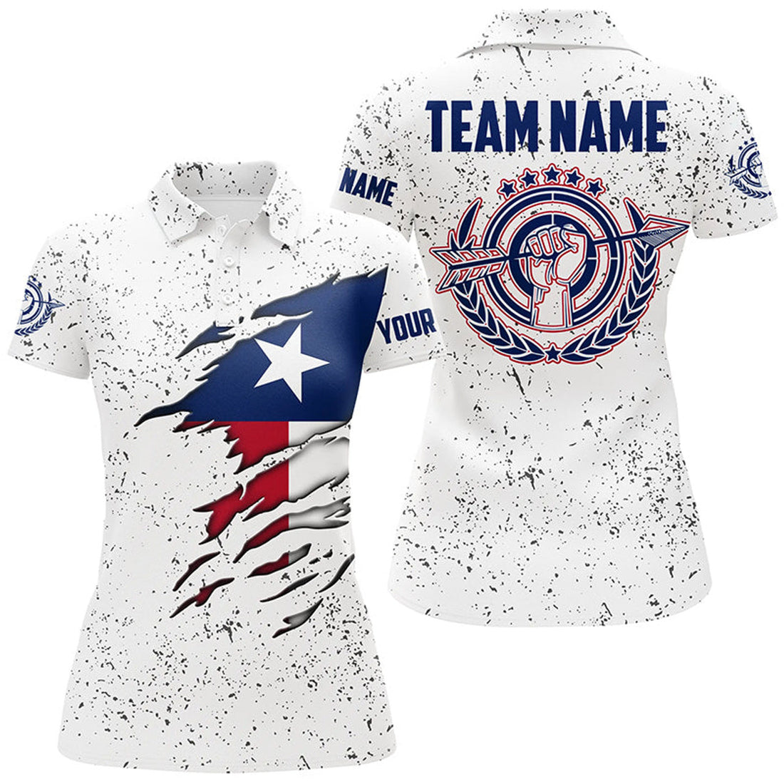 Custom Personalized Grunge Texas Archery Women Polo Shirts, Patriotic Texas Flag Shirts For Archers