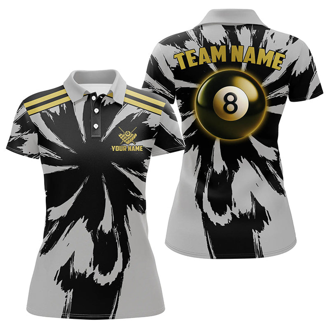Custom Personalized Funny Grey Storm 8 Ball Pool Women Billiard Polo Shirts Custom Unique Billiard Jerseys