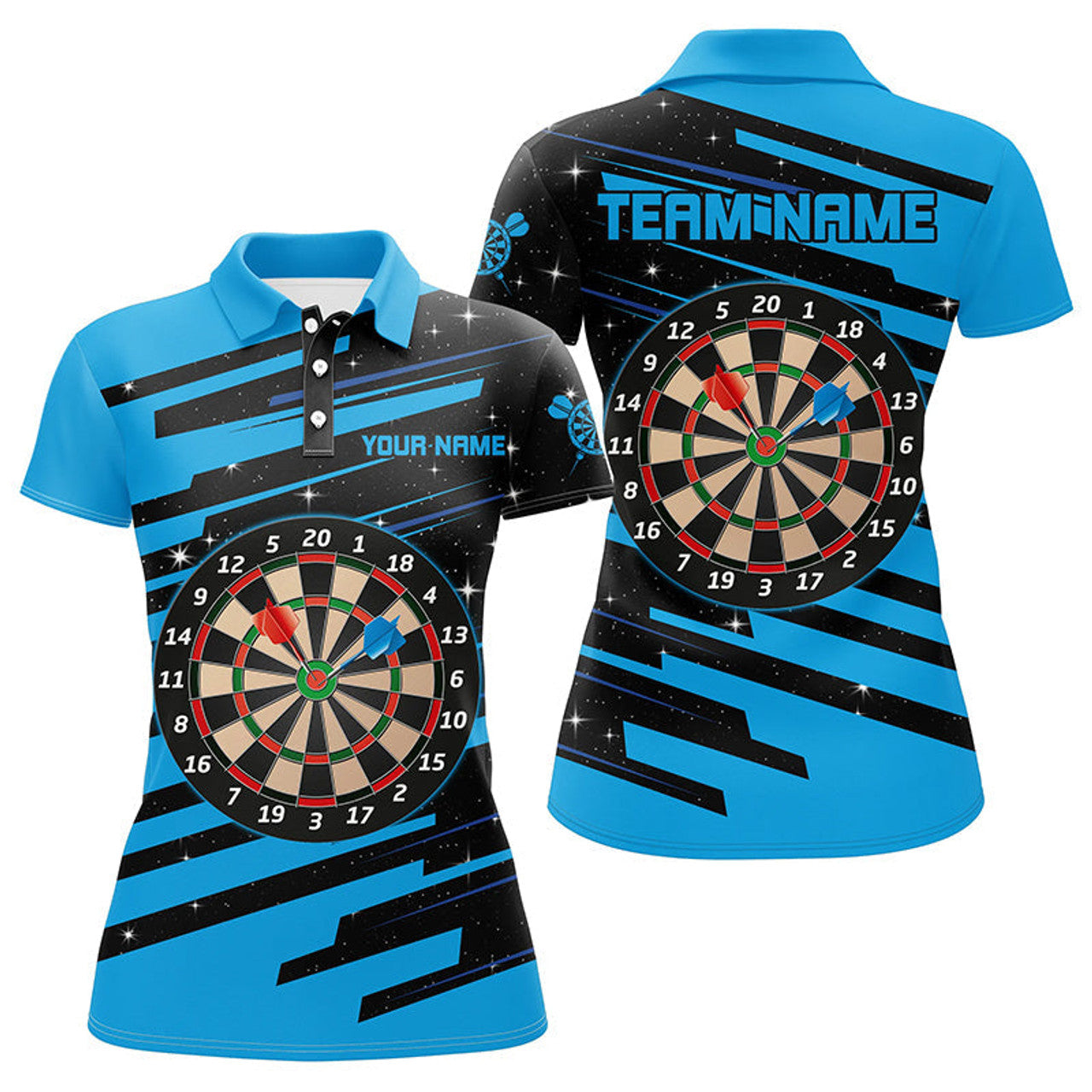 Custom Personalized Blue Darts Board Darts Jerseys Polo Shirts For Women Custom Team League Darts Shirts
