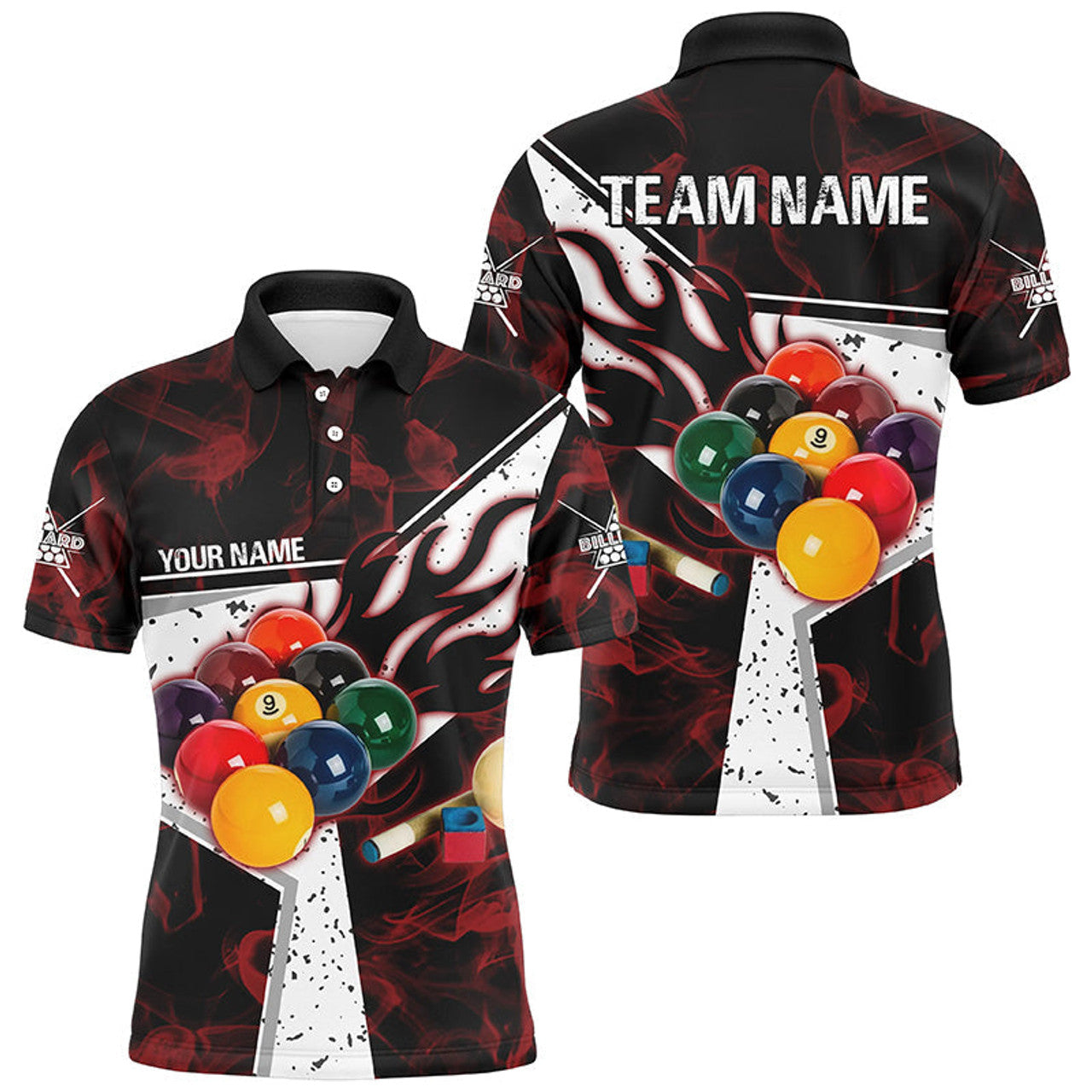 FUNSTUFFPRINT Personalized Red Smoke Billiard Polo Shirt Size S-5XL