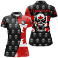 Custom Grunge Canada Flag Custom Skull Pattern Billiard Shirts For Women, Patriotic Unique Billiard Jerseys