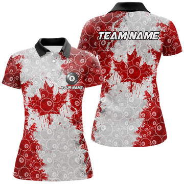 Custom Personalized Canadian Leaf 8 Ball Pattern Women Billiard Shirts, Patriotic Canada Billiard Jerseys