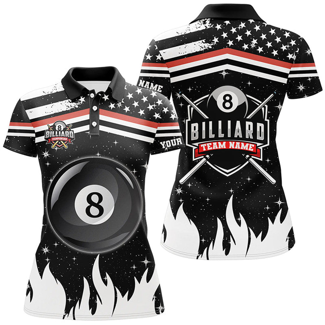 Custom Personalized 3D Billiard 8 Ball Pool Women Polo Shirts Custom Patriotic US Flag Billiard Shirts