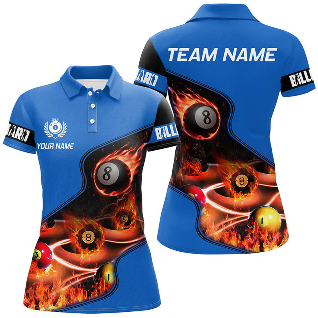 Custom Personalized Master Billiard Balls Flame 3D Women Polo Shirts, Blue Billiard Jersey For Pool Player