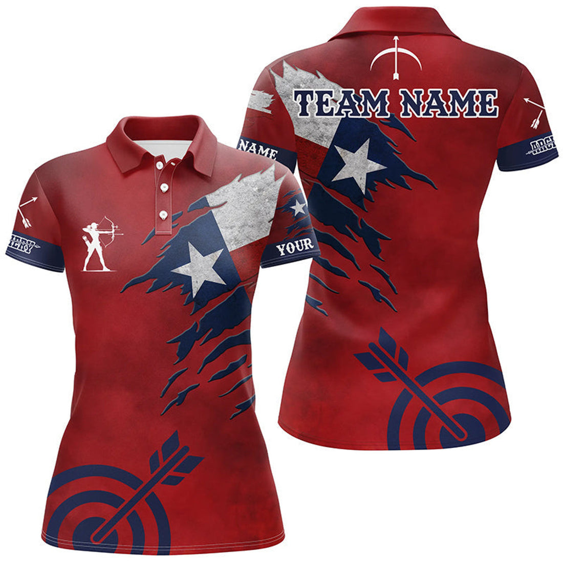Custom Personalized Texas Archery Women Polo Shirts, Archery Jerseys Texas Flag Shirts For Patriotic Archer