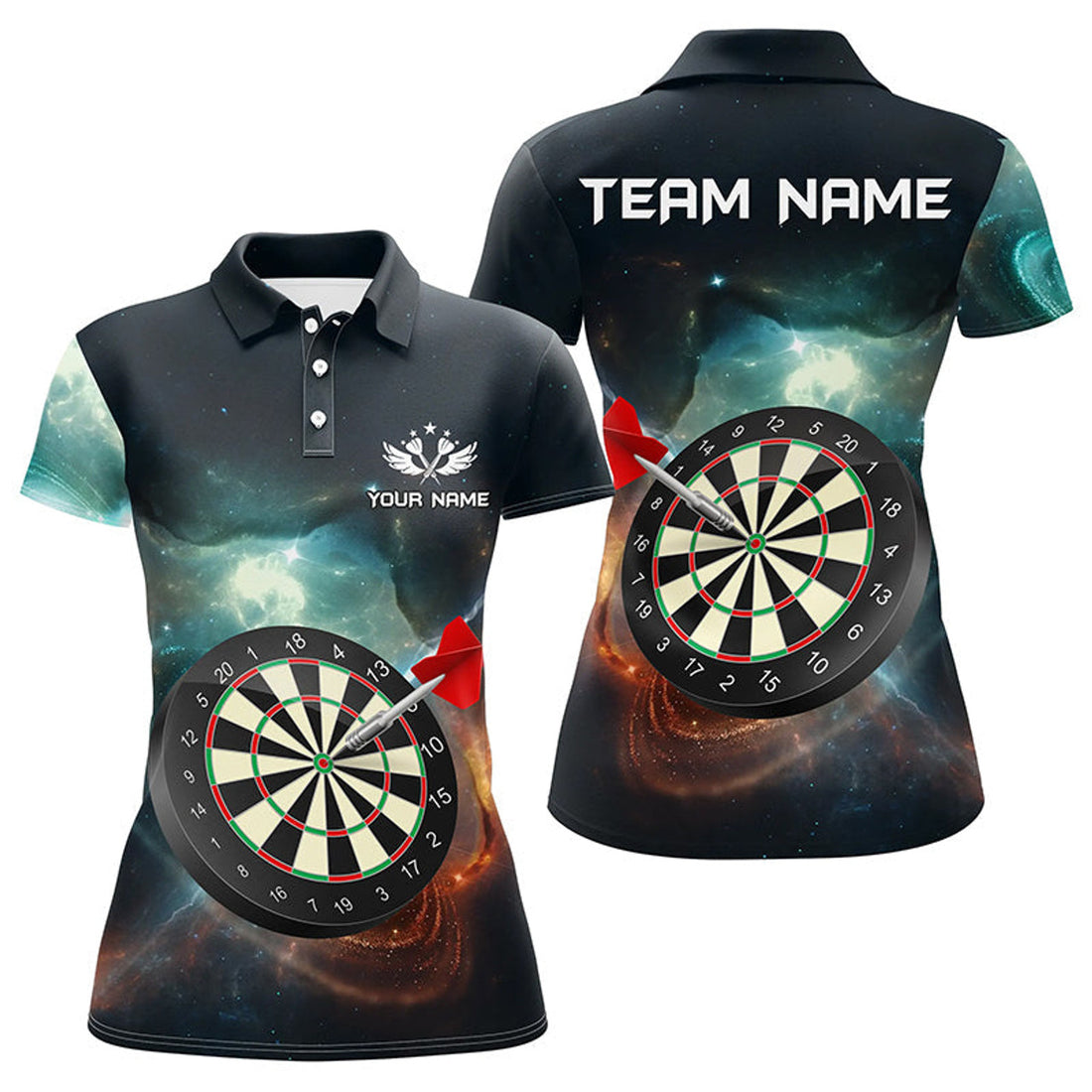 Custom Personalized 3D Darts Board Galaxy Universe Women Darts Polo Shirts Custom Darts Team Jerseys