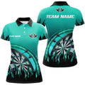Custom Personalized Turquoise Darts Flame Women Polo Shirt Custom Team League Darts Jersey Attire For Player