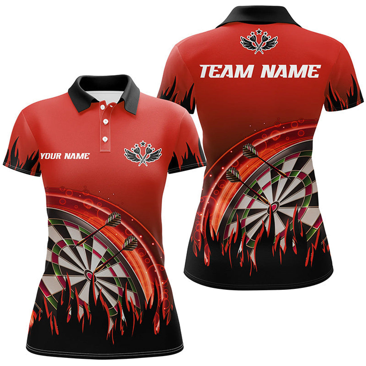 Custom Personalized Red Darts Flame Women Polo Shirts Custom Team League Darts Jersey Attire For Player