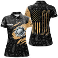 Custom Retro American Flag Crack Golf Balls Custom Women Golf Polo Shirts, Patriotic Golf Shirts For Ladies