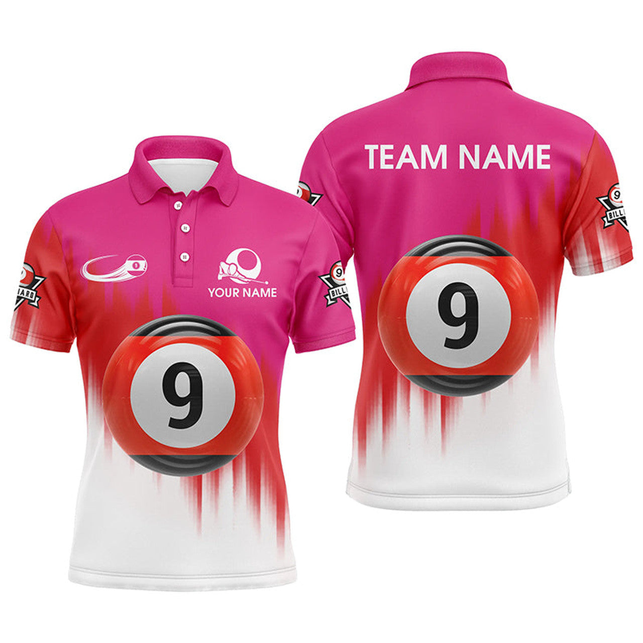 FUNSTUFFPRINT Personalized Billiard 9 Ball 3D Polo Shirts For Men, Custom Championship Billiard Polo Shirt Size S-5XL