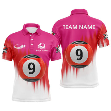 FUNSTUFFPRINT Personalized Billiard 9 Ball 3D Polo Shirts For Men, Custom Championship Billiard Polo Shirt Size S-5XL