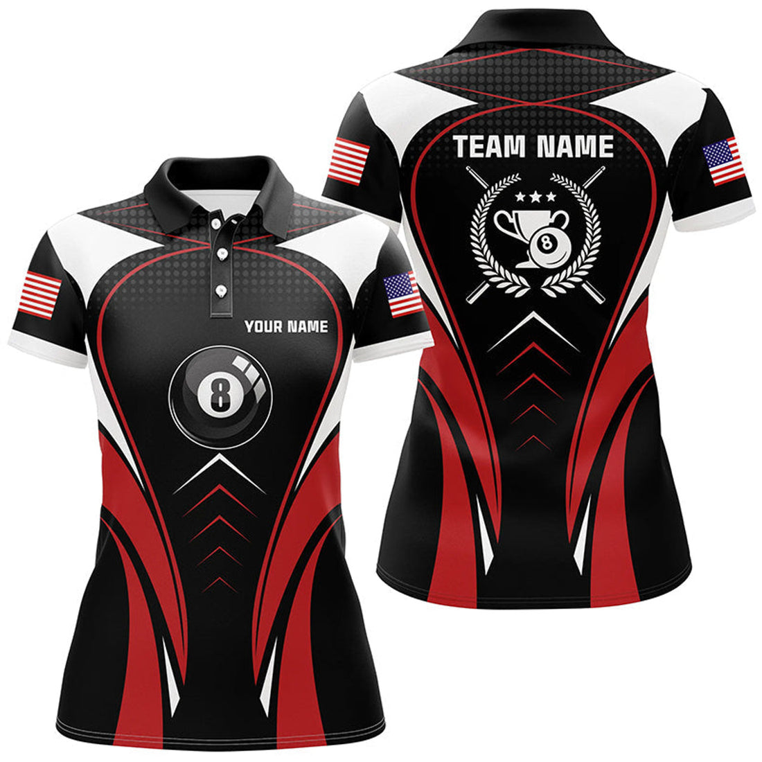 Custom Personalized Red Billiard Jerseys Women Polo Shirts Custom Billiard Sports Style Shirts For Team