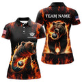 Custom Personalized Funny Bear And 8 Ball Pool Fire Flame Women Billiard Polo Shirts, Unique Billiard Attire