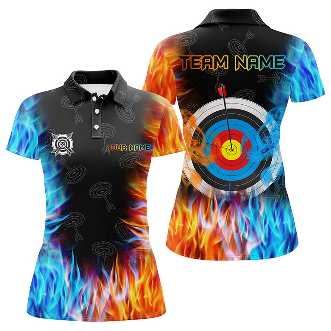 Custom Personalized Archery Target Fire And Water 3D Printed Polo Shirts For Women Custom Archery Jersey