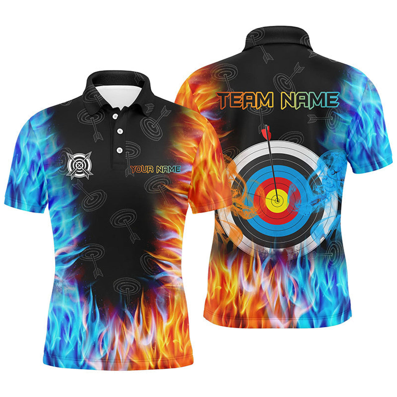 FUNSTUFFPRINT Personalized Archery Target Fire And Water Polo Shirt Size S-5XL