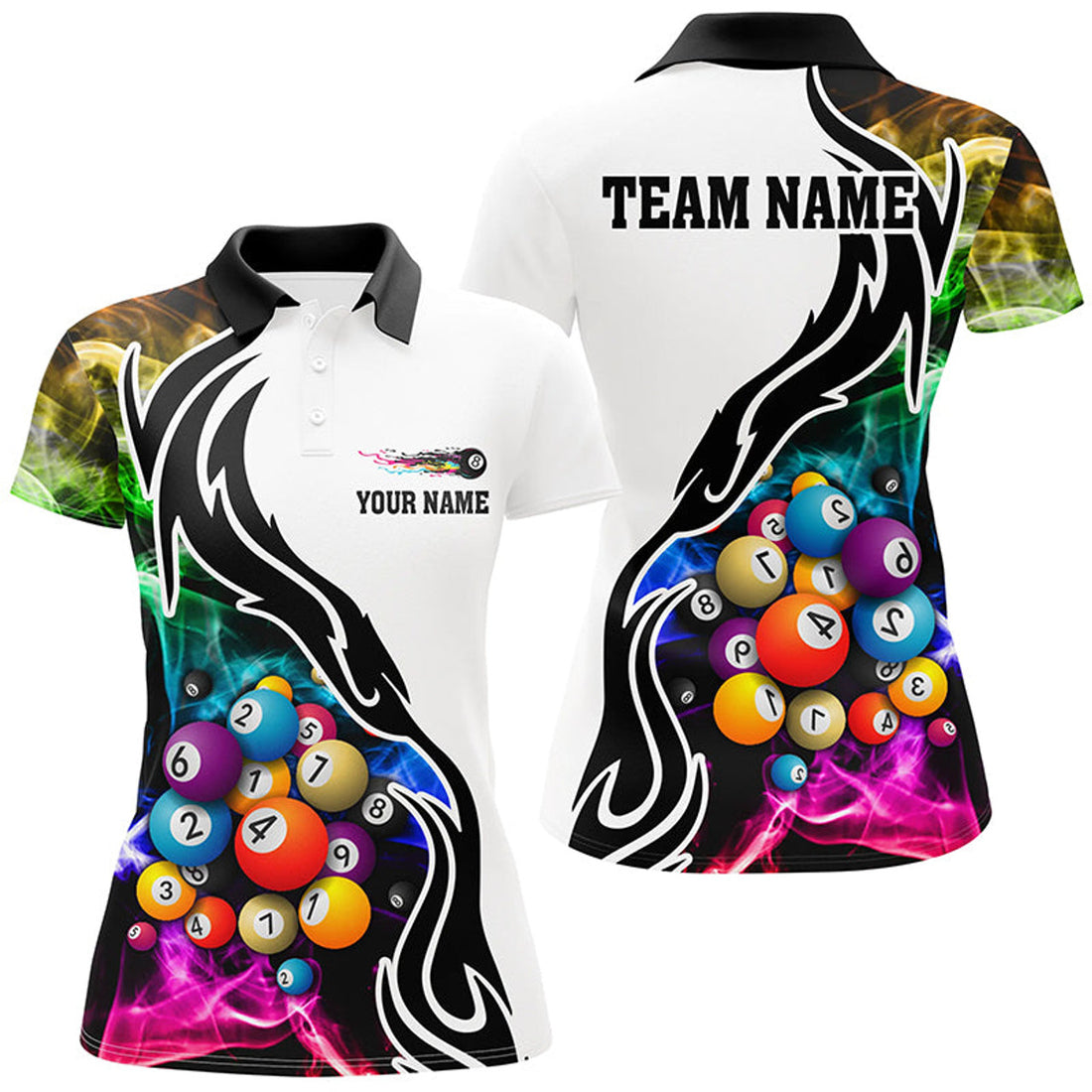Custom Personalized Name Billiard 3D Multicolor All Over Print Polo Shirts For Women Best Shirt For Pooler