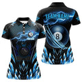 Custom Personalized Blue Icy Lightning 8 Ball Pool Women Polo Shirts Custom Billiard Team League Jersey
