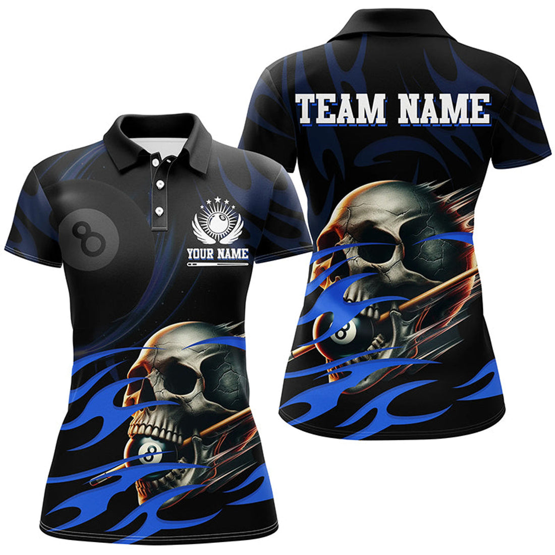 Custom Funny Skull 8 Ball Pool Custom Billiard Polo For Women, Billiard 8 Ball Jerseys