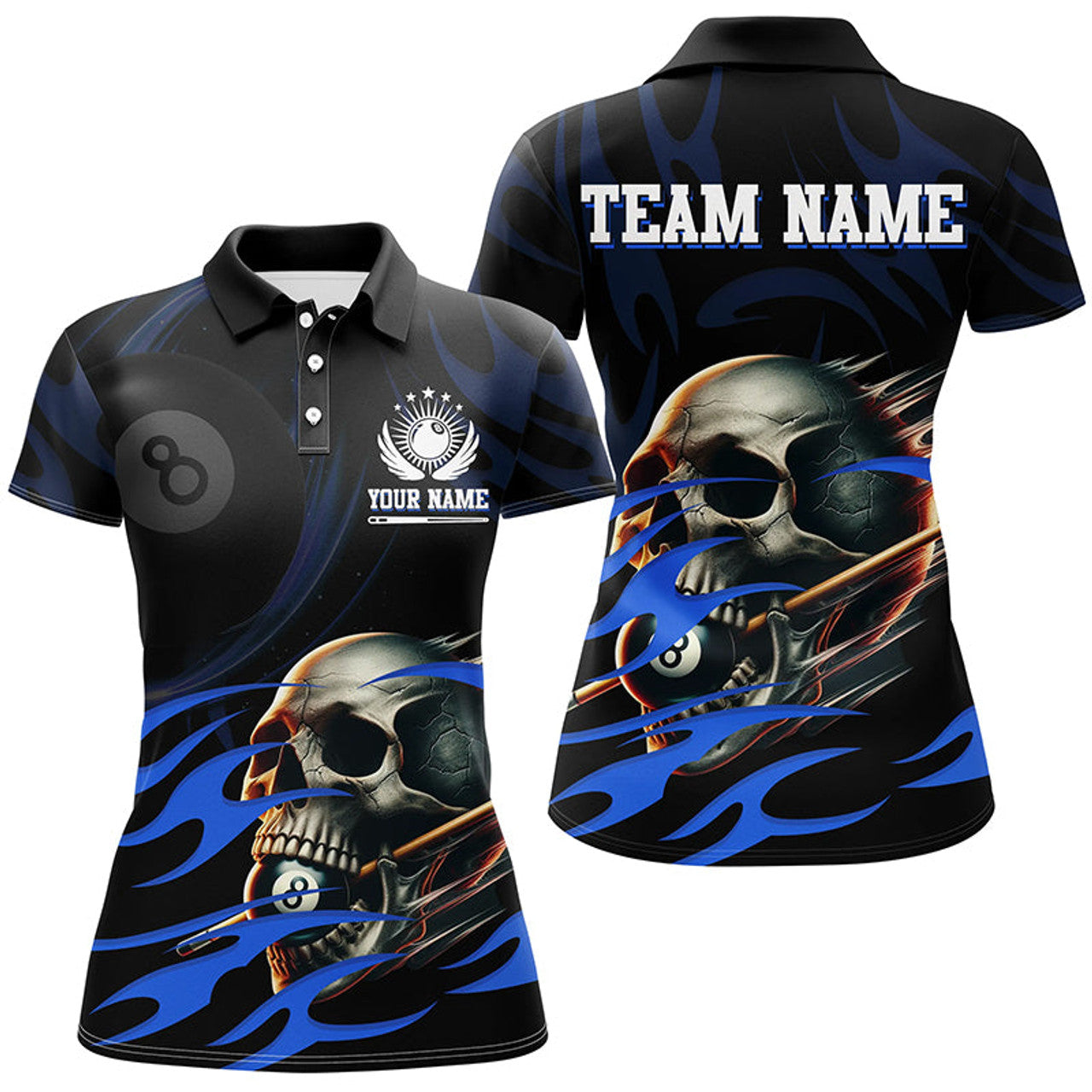 Custom Funny Skull 8 Ball Pool Custom Billiard Polo For Women, Billiard 8 Ball Jerseys