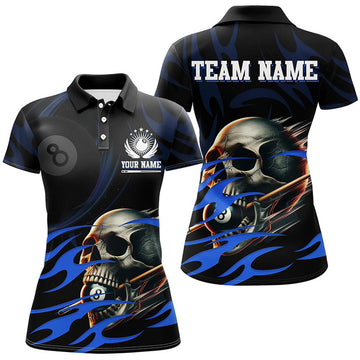 Custom Funny Skull 8 Ball Pool Custom Billiard Polo For Women, Billiard 8 Ball Jerseys