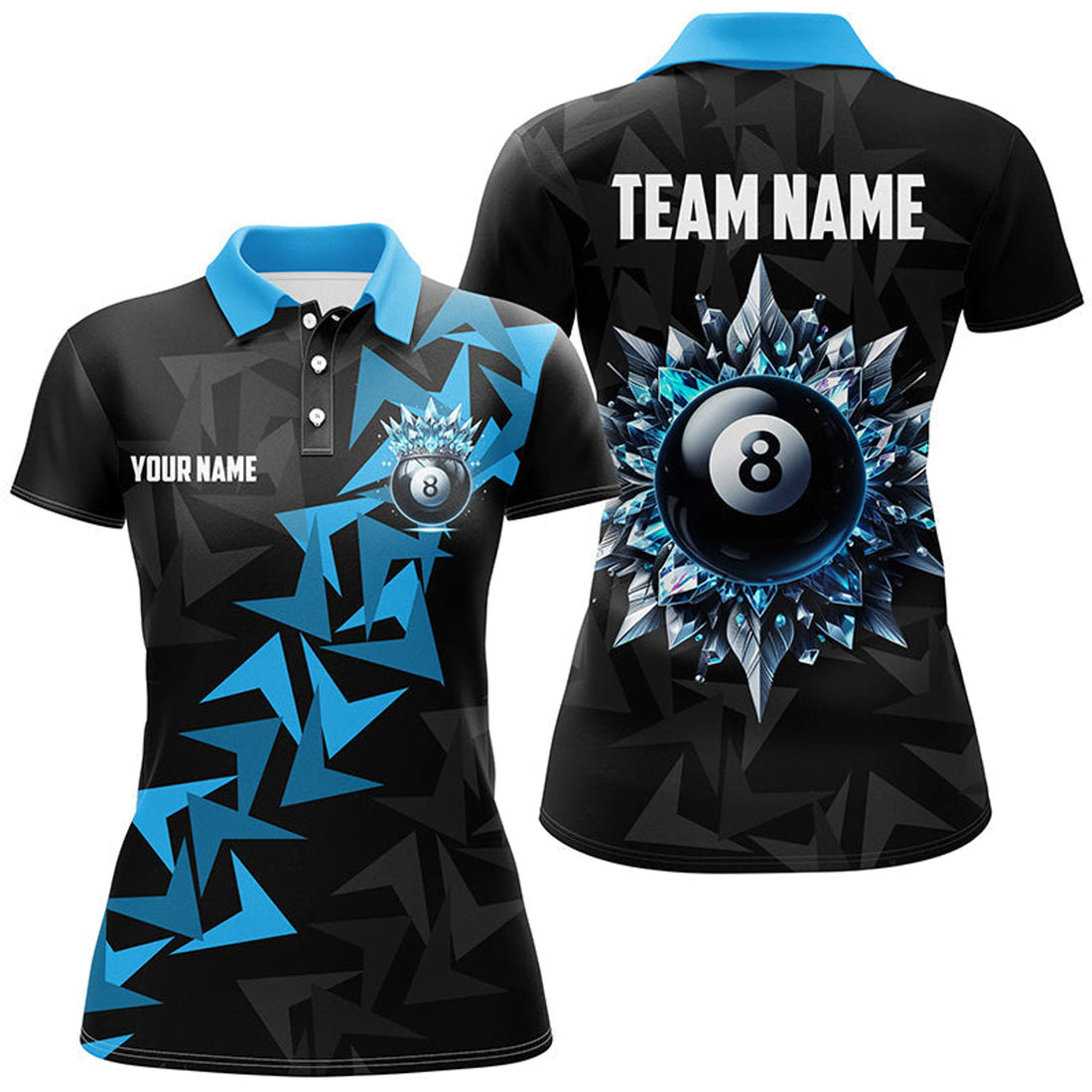 Custom Personalized Funny Blue 8 Ball Pool Ice Custom Women Billiard Shirts, Unique Billiard Jerseys Attire