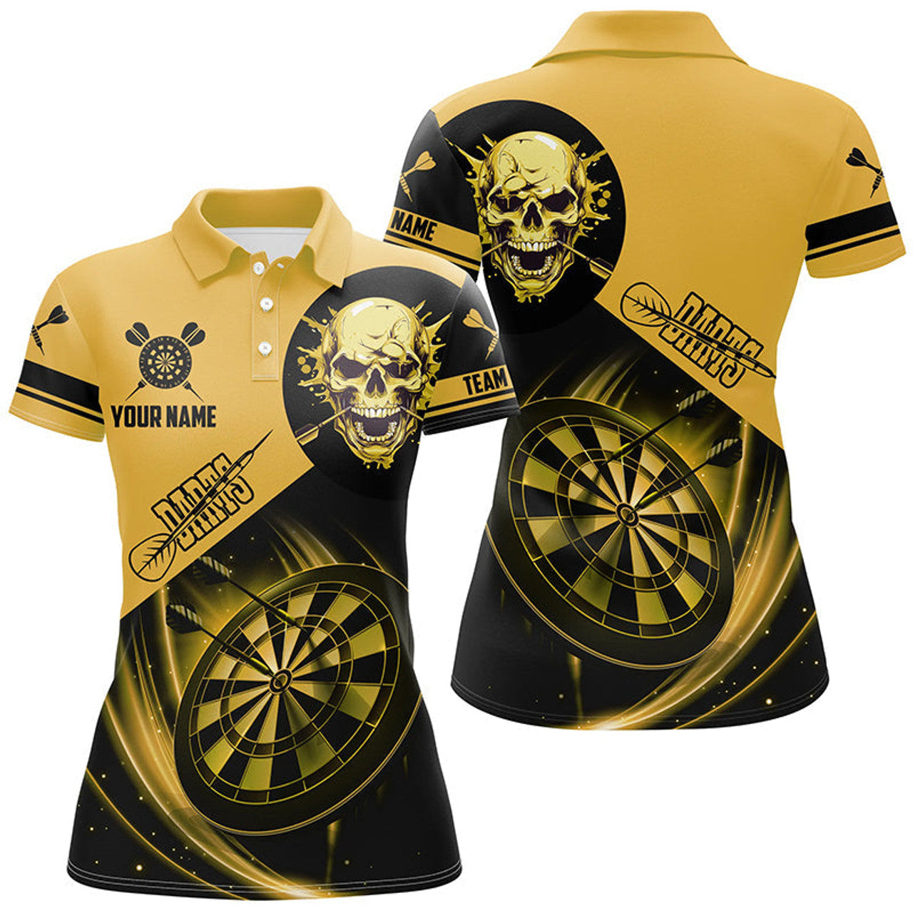 Custom Darts Shirts For Women, Personalized Skull Darts Team Jerseys Dartboard Shirts | Yellow