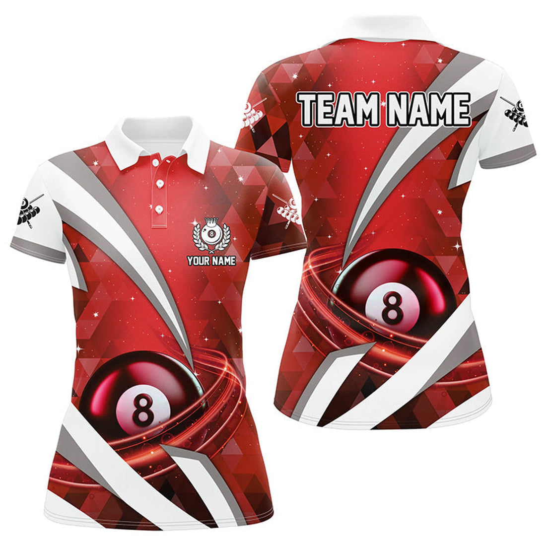 Custom Personalized Lightning Red 8 Ball Pool Women Polo Shirts Custom Billiard Team Jersey Attire