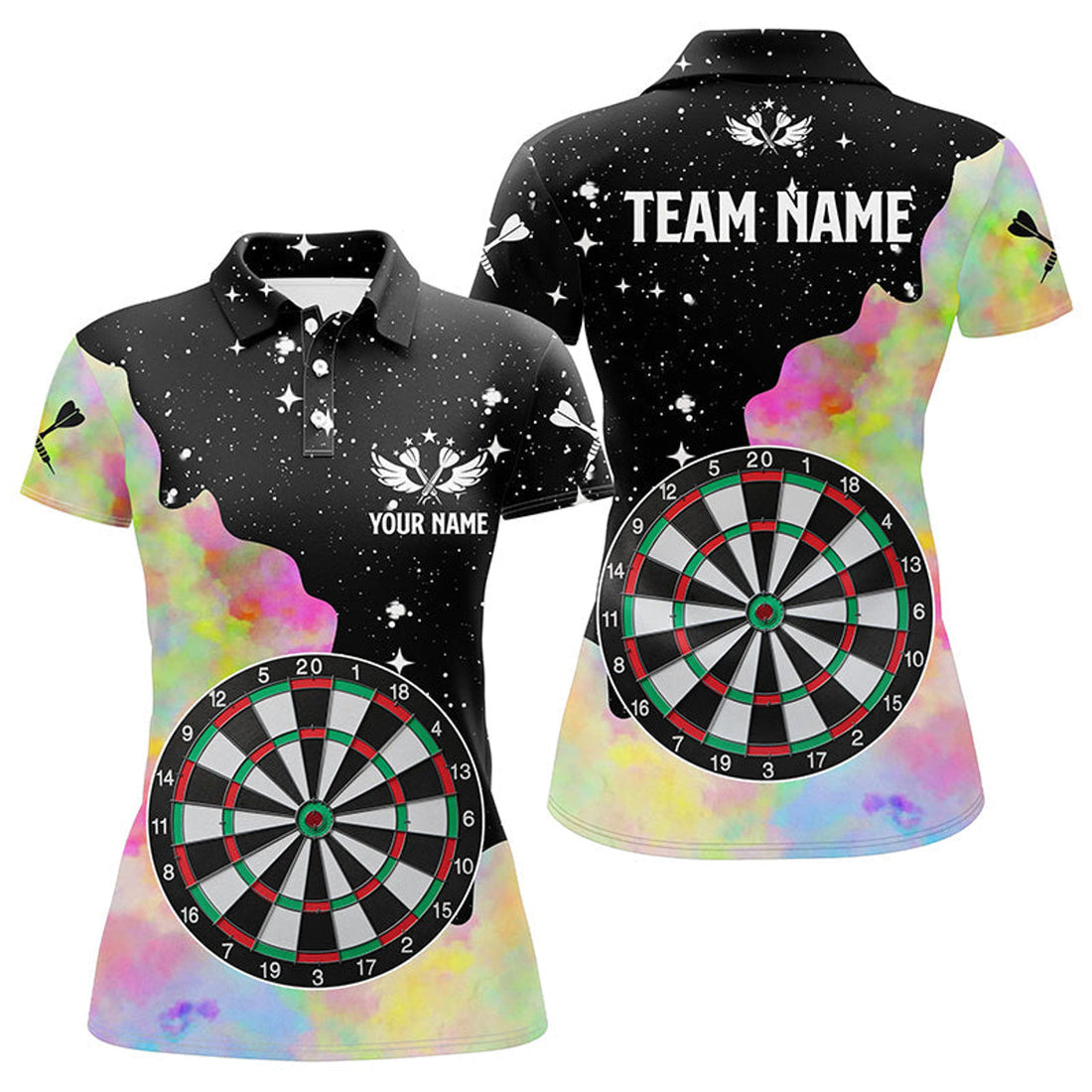 Custom Personalized Darts Board Colorful And Grunge Style Women Dart Polo Shirts Custom Darts Team Jersey