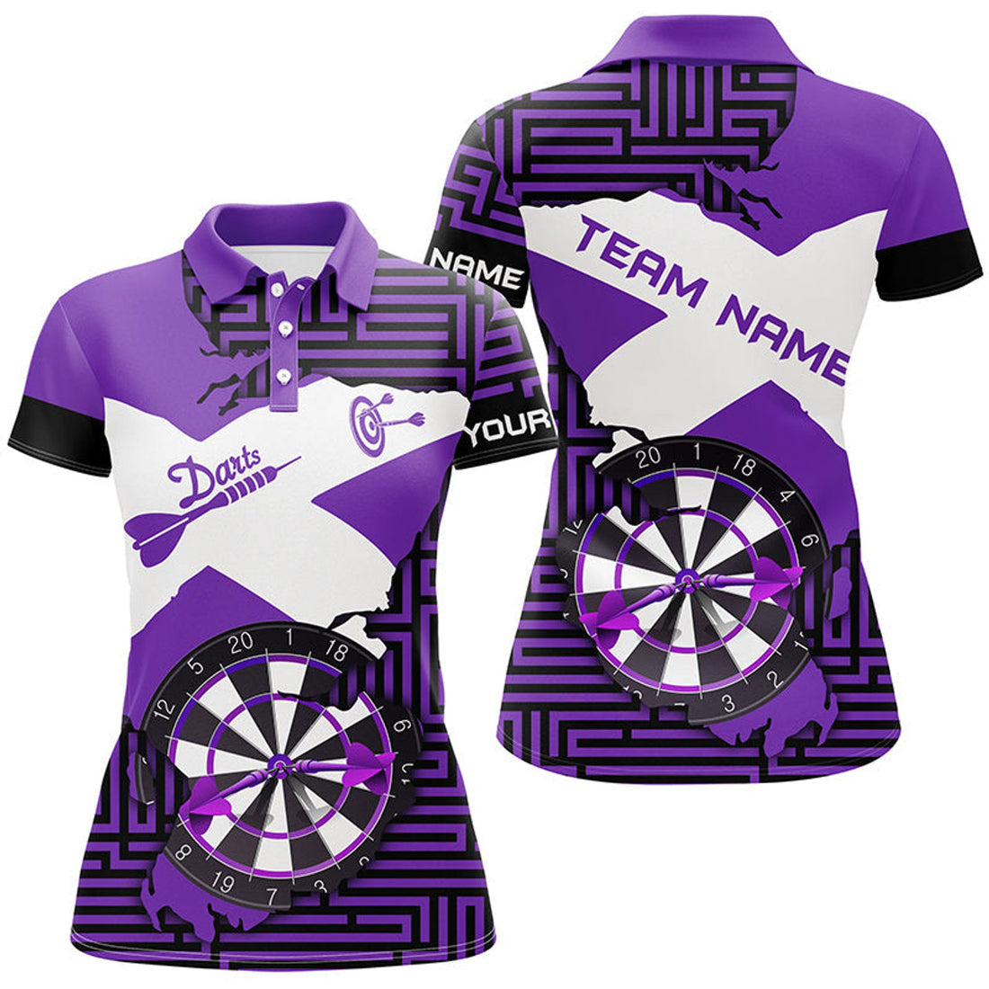 Custom Personalized Purple Funny Crack Darts Board Women Polo Shirts, Darts Team Jerseys