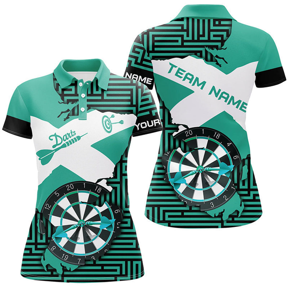 Custom Personalized Turquoise Funny Crack Darts Board Women Polo Shirts, Darts Team Jerseys