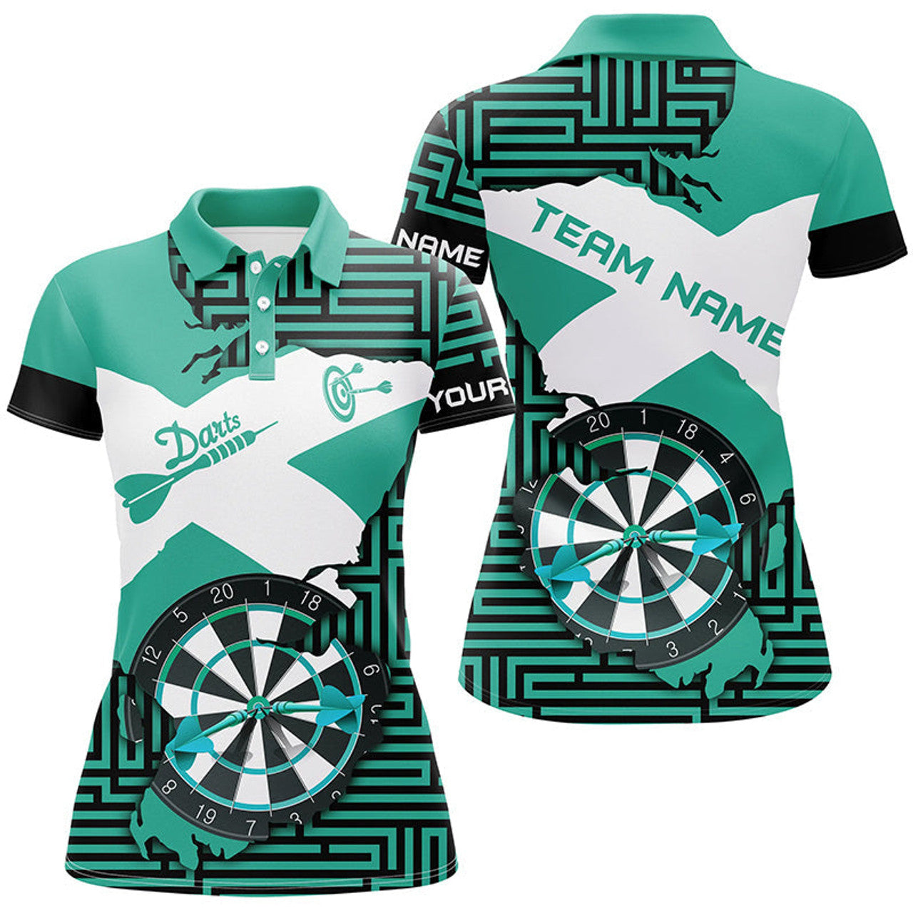Custom Personalized Turquoise Funny Crack Darts Board Women Polo Shirts, Darts Team Jerseys