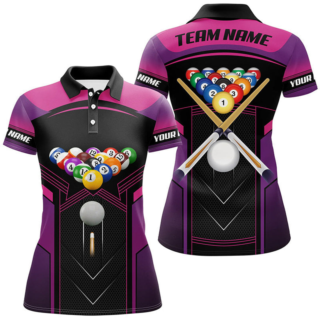 Custom Billiard Jerseys For Women, Personalized Billiard Balls Team Polo Shirts For Pool Player