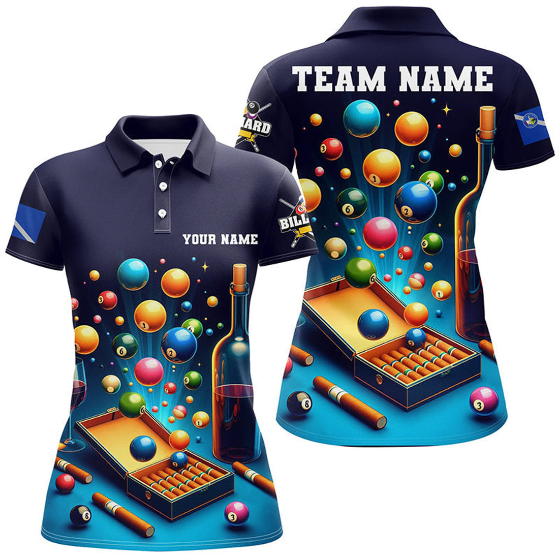 Custom Personalized Billiard Games Las Vegas Flag Women Polo Shirts, Pool Balls Team League Billiard Shirts