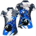Custom Personalized Blue Flaming 8 Ball Pool Jerseys Women Polo Shirts, Best Team League Billiard Shirts