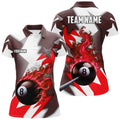 Custom Personalized Red Flaming 8 Ball Pool Jerseys Women Polo Shirts, Best Team League Billiard Shirts