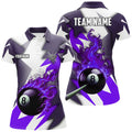 Custom Personalized Purple Flaming 8 Ball Pool Jerseys Women Polo Shirts, Best Team League Billiard Shirts