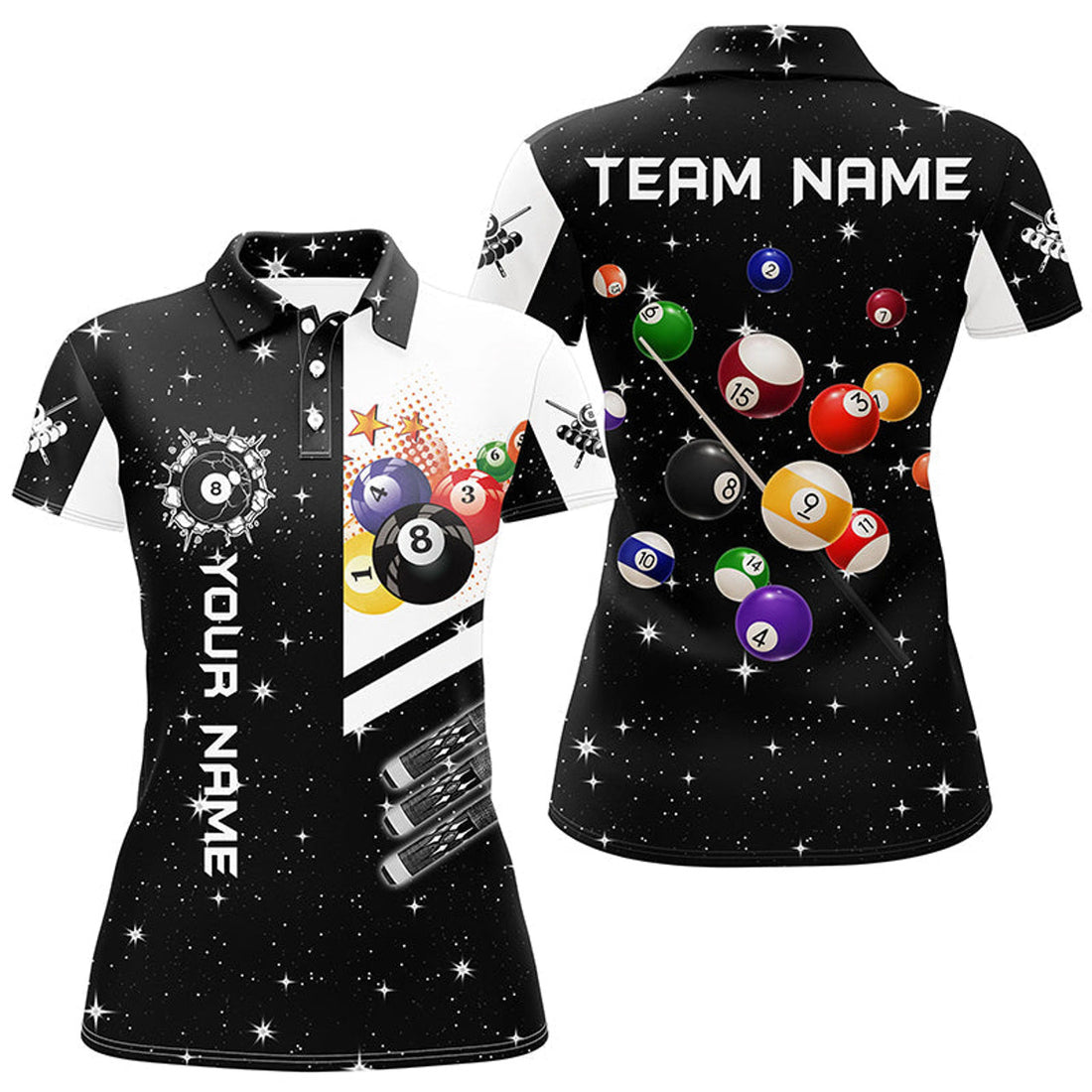 Custom Personalized Black 3D Billiard Balls Women Polo Shirts Custom Name Billiard Team League Jerseys