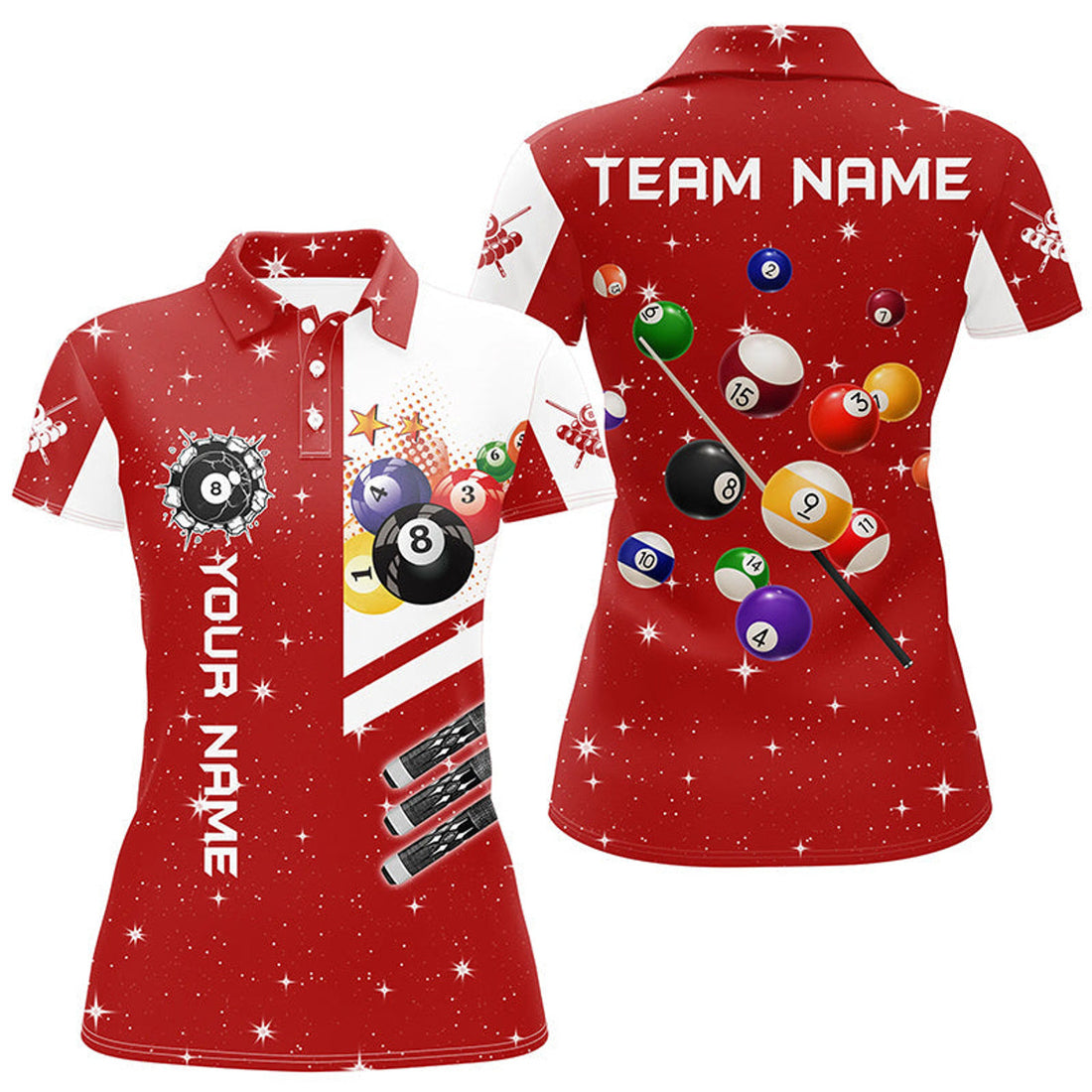 Custom Personalized Red 3D Billiard Balls Women Polo Shirts Custom Name Billiard Team League Jerseys