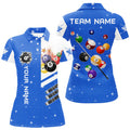 Custom Personalized Blue 3D Billiard Balls Women Polo Shirts Custom Name Billiard Team League Jerseys