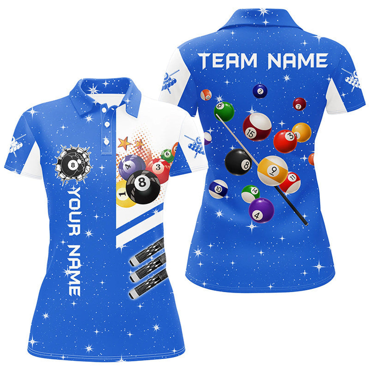Custom Personalized Blue 3D Billiard Balls Women Polo Shirts Custom Name Billiard Team League Jerseys
