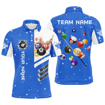 FUNSTUFFPRINT Personalized Blue 3D Billiard Balls Men Polo Shirts Custom Name Billiard Team Polo Shirt Size S-5XL