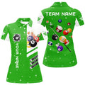 Custom Personalized Green 3D Billiard Balls Women Polo Shirts Custom Name Billiard Team League Jerseys