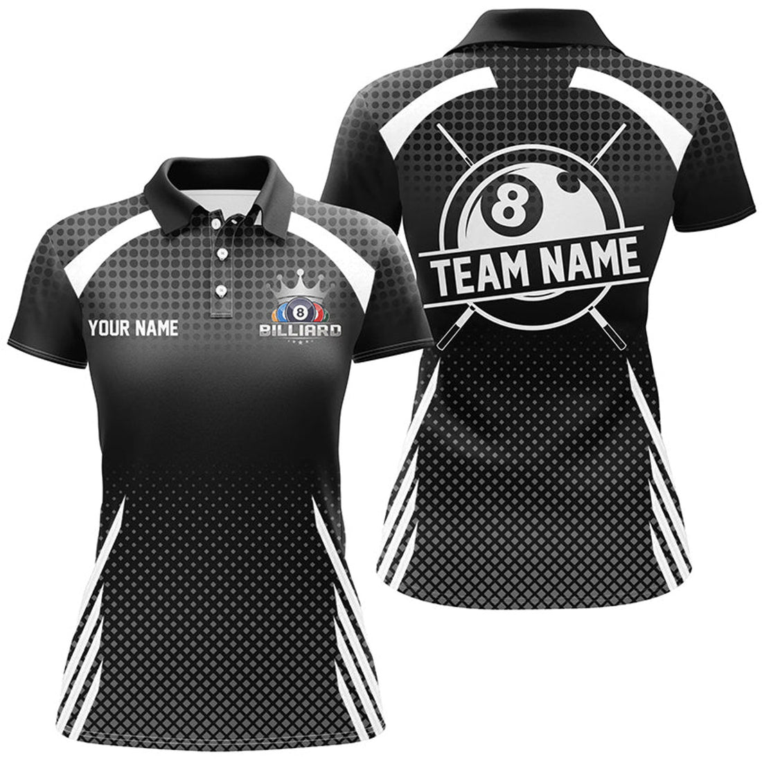 Custom Personalized Billiard Tournament Pool Shirts For Women, Best 8 Ball Billiard Team Jerseys |Black