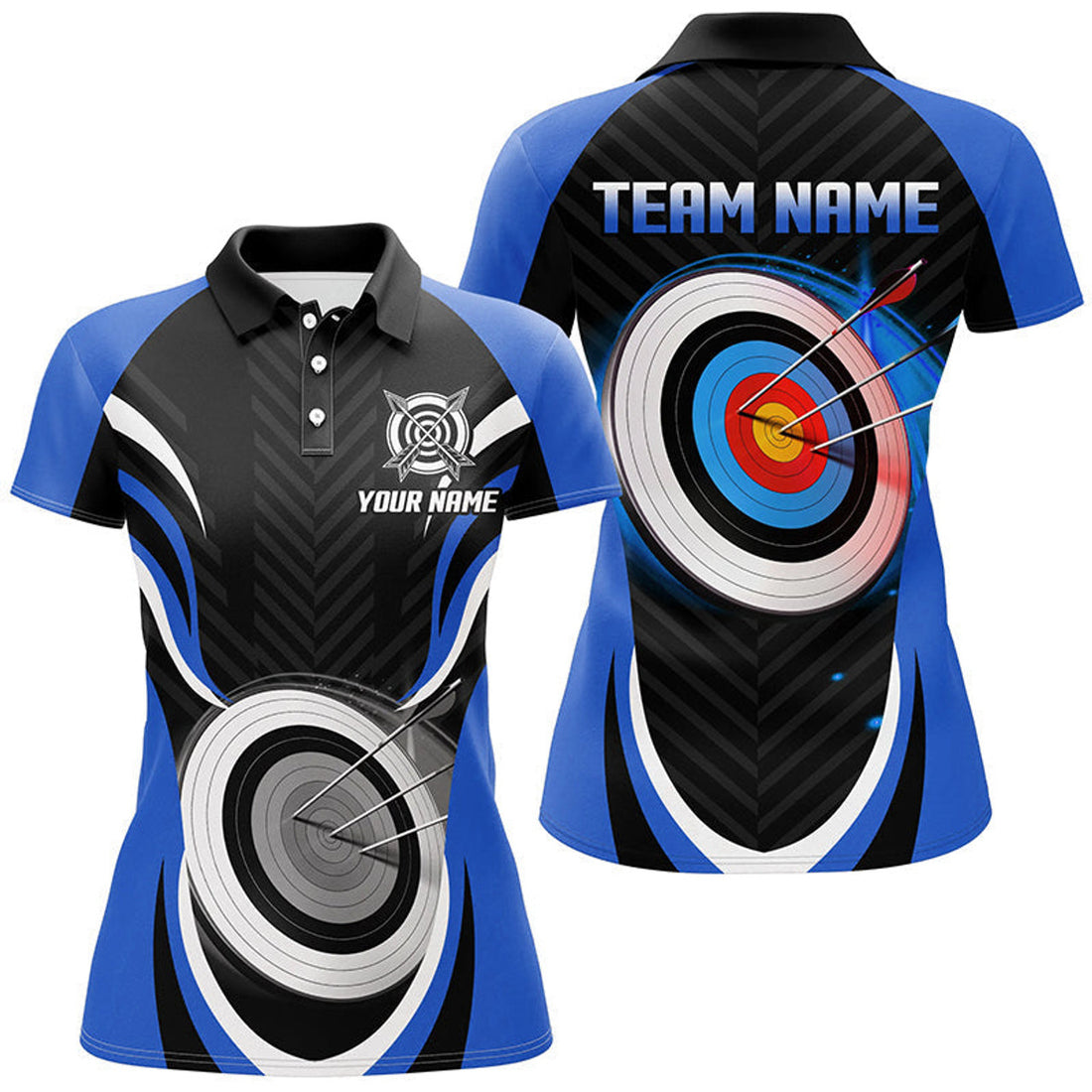 Custom Blue Archery Jerseys Personalized Archery 3d Target Custom Women Polo Shirts, Best Archery Outfits
