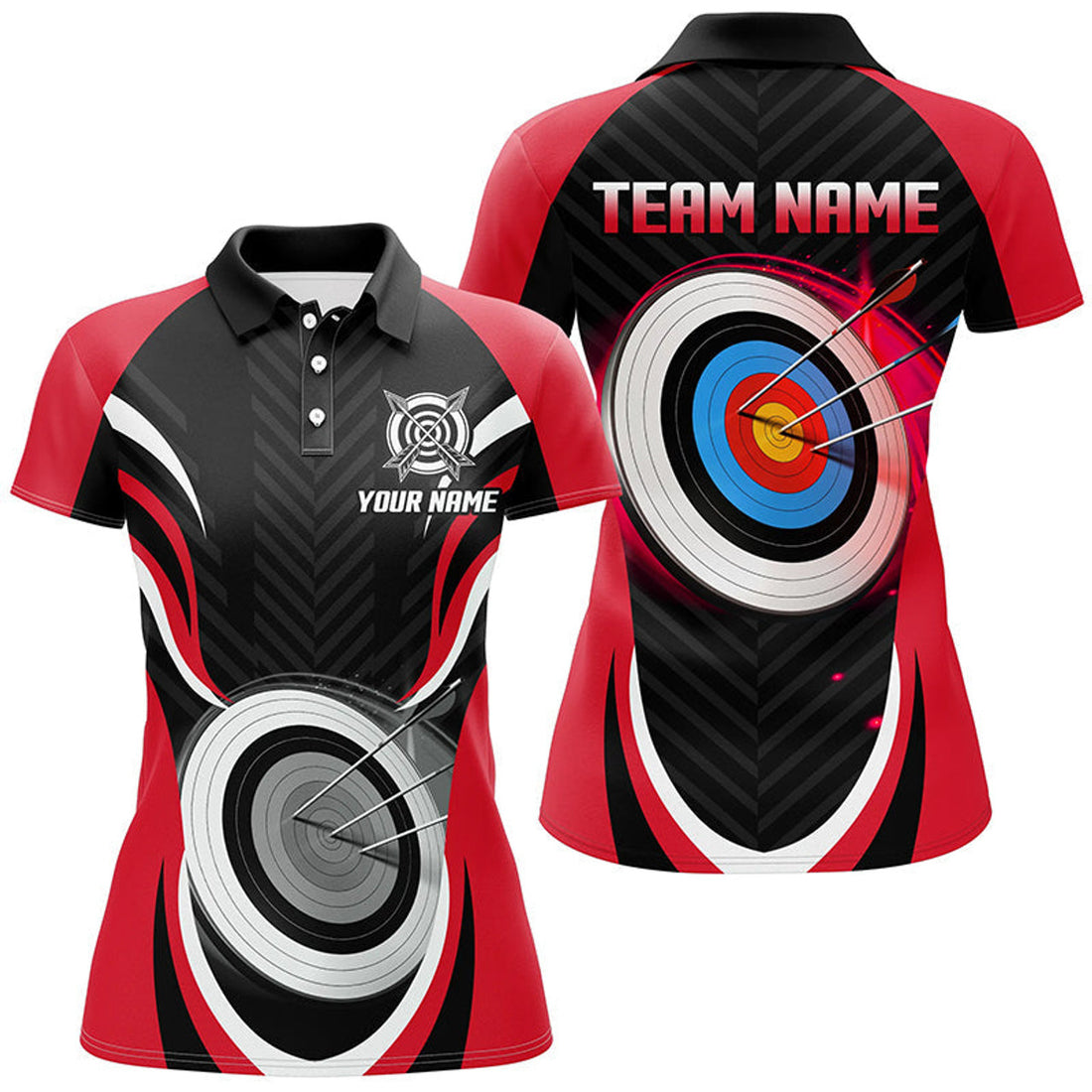 Custom Red Archery Jerseys Personalized Archery 3d Target Custom Women Polo Shirts, Best Archery Outfits