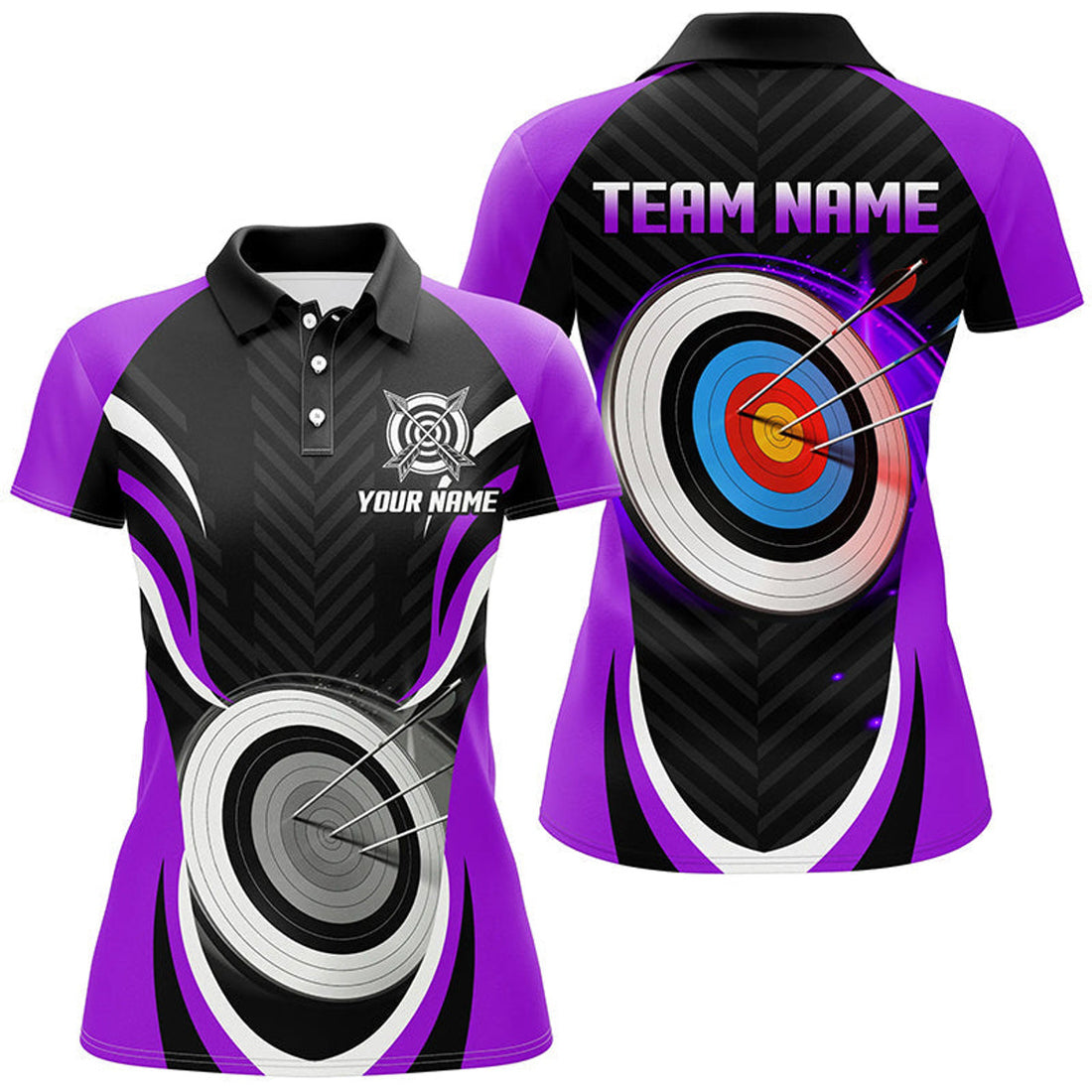 Custom Purple Archery Jerseys Personalized Archery 3d Target Custom Women Polo Shirts, Best Archery Outfits