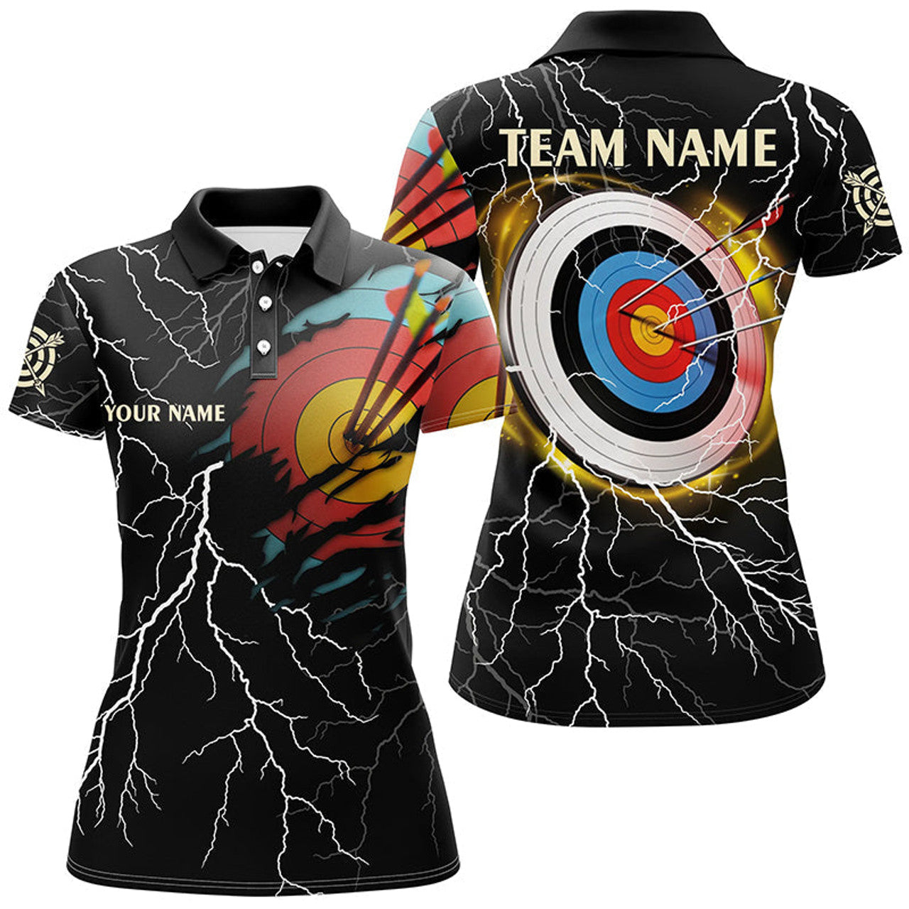 Custom Personalized Archery 3d Target Thunder Lightning Pattern Customized Archery Polo Shirts For Women