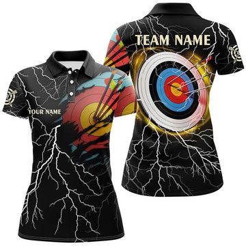 Custom Personalized Archery 3d Target Thunder Lightning Pattern Customized Archery Polo Shirts For Women